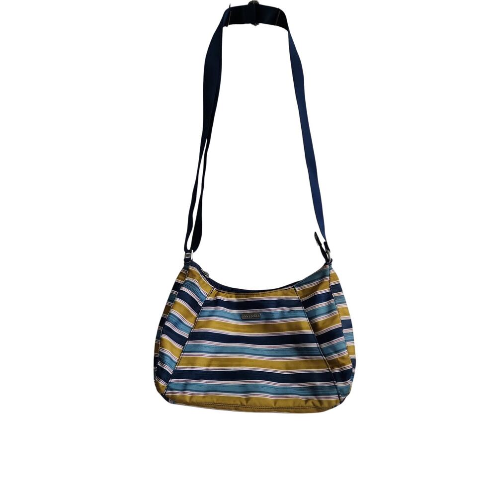 Baggallini Striped Crossbody Shoulder Bag Travel Hobo Purse + Coin Pouch